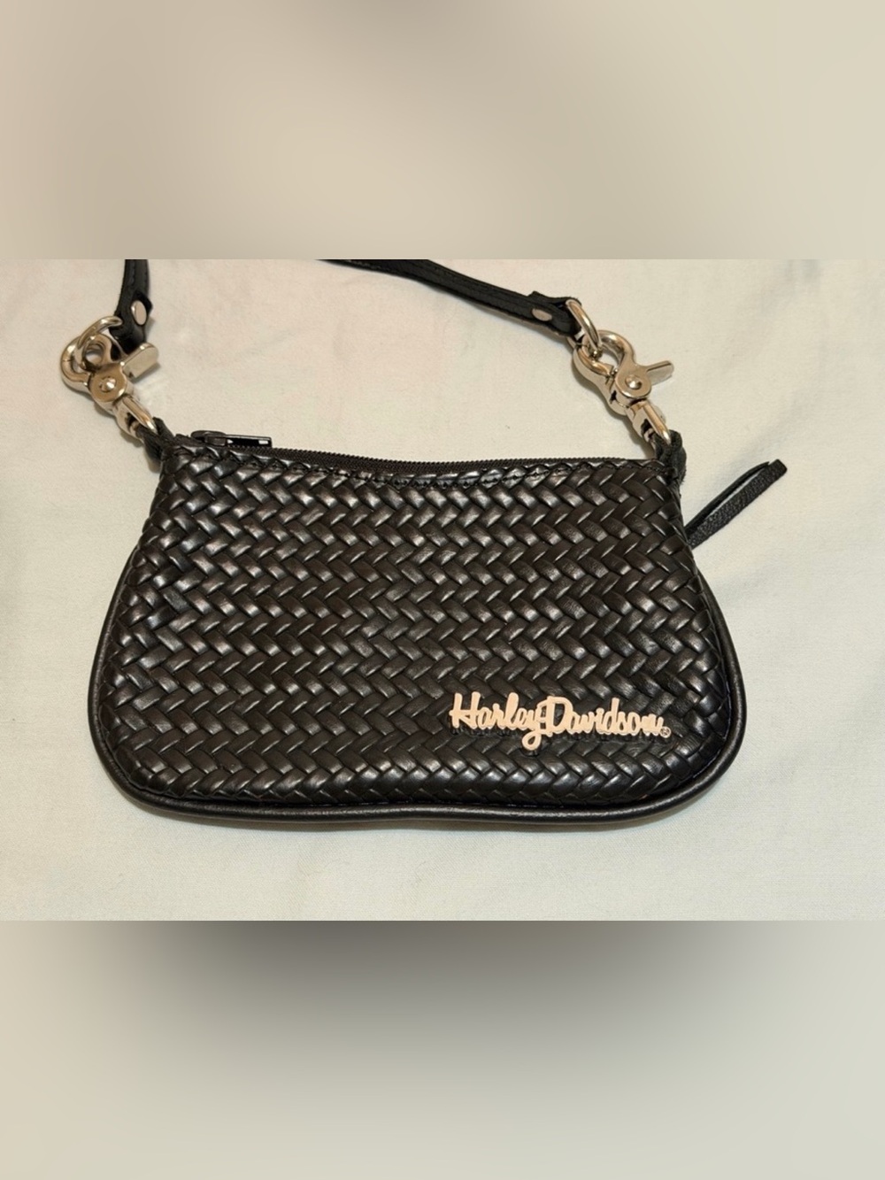 Harley-Davidson Black Woven Genuine Leather Crossbody Bag Vintage Style